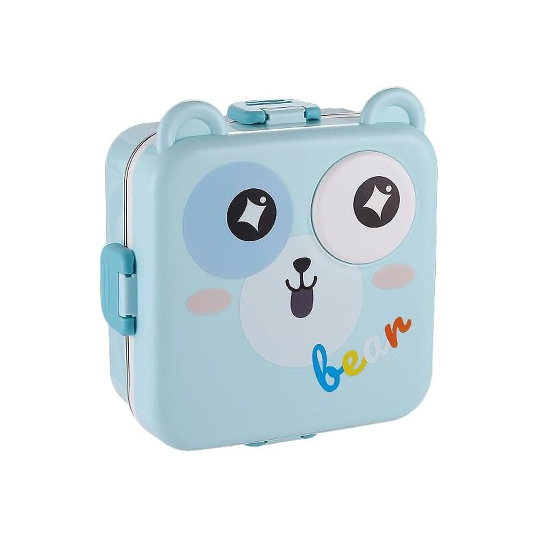 Mobcos Cute Bear Double Layer 3 Grids Tiffin Food Container – Stainless Steel Thermal Insulated Bento Lunch Box for Kids & Children (Blue) MOBCOS