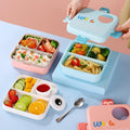 Mobcos Cute Bear Double Layer 3 Grids Tiffin Food Container – Stainless Steel Thermal Insulated Bento Lunch Box for Kids & Children (Blue) MOBCOS
