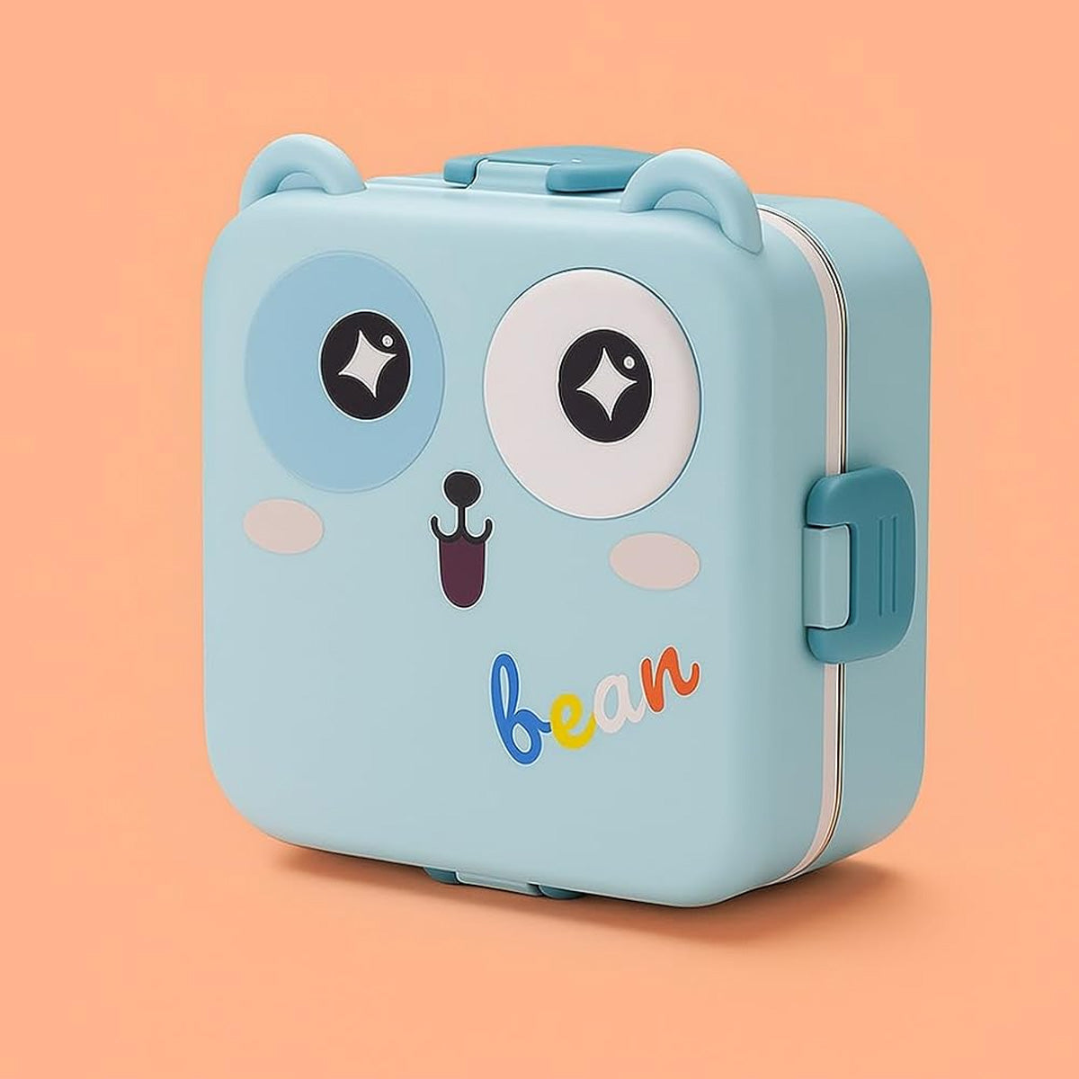 Mobcos Cute Bear Double Layer 3 Grids Tiffin Food Container – Stainless Steel Thermal Insulated Bento Lunch Box for Kids & Children (Blue) MOBCOS