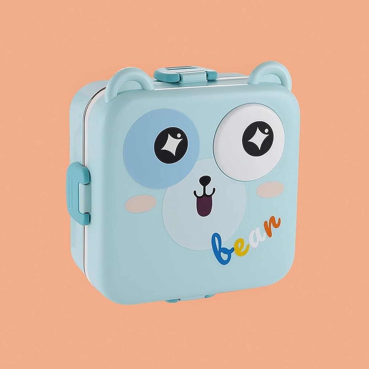 Mobcos Cute Bear Double Layer 3 Grids Tiffin Food Container – Stainless Steel Thermal Insulated Bento Lunch Box for Kids & Children (Blue) MOBCOS
