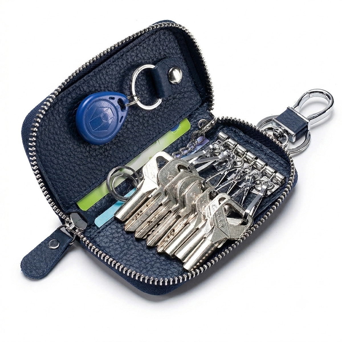 Mobcos Blue Leather Key Case (big) – Premium Key Wallet for Car Keys, Key Holder & Key Chain Organizer with 8-Key Fob Storage | Unisex Key Bag for Men & Women MOBCOS