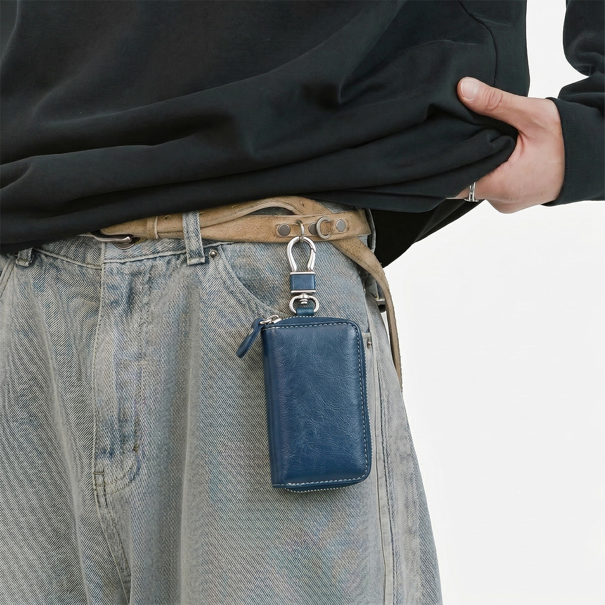 Mobcos Blue Leather Key Case (big) – Premium Key Wallet for Car Keys, Key Holder & Key Chain Organizer with 8-Key Fob Storage | Unisex Key Bag for Men & Women MOBCOS