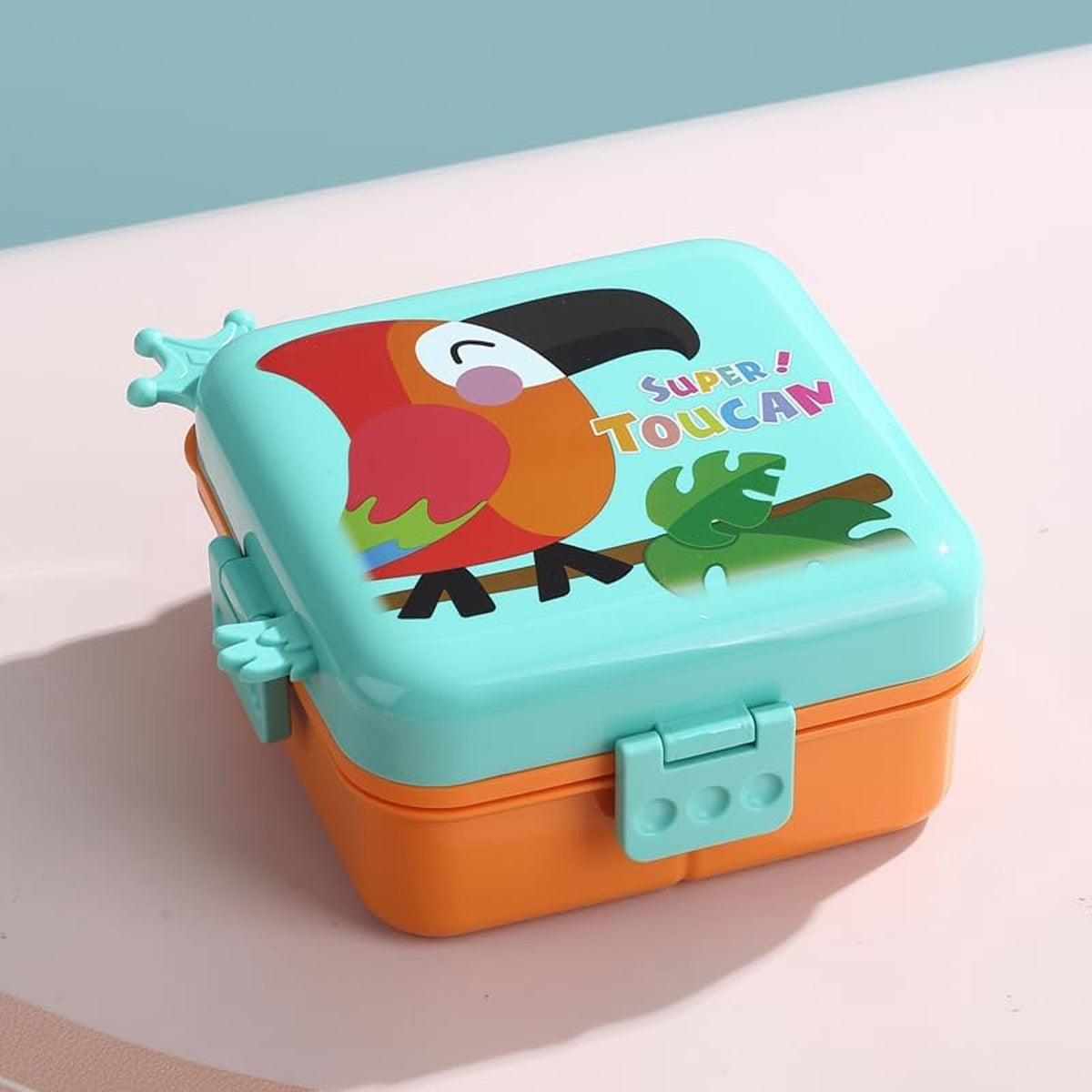 Mobcos Cute Parrot Double Layer 3 Grids Tiffin Food Container – Stainless Steel Thermal Insulated Bento Lunch Box for Kids & Children (Blue) MOBCOS