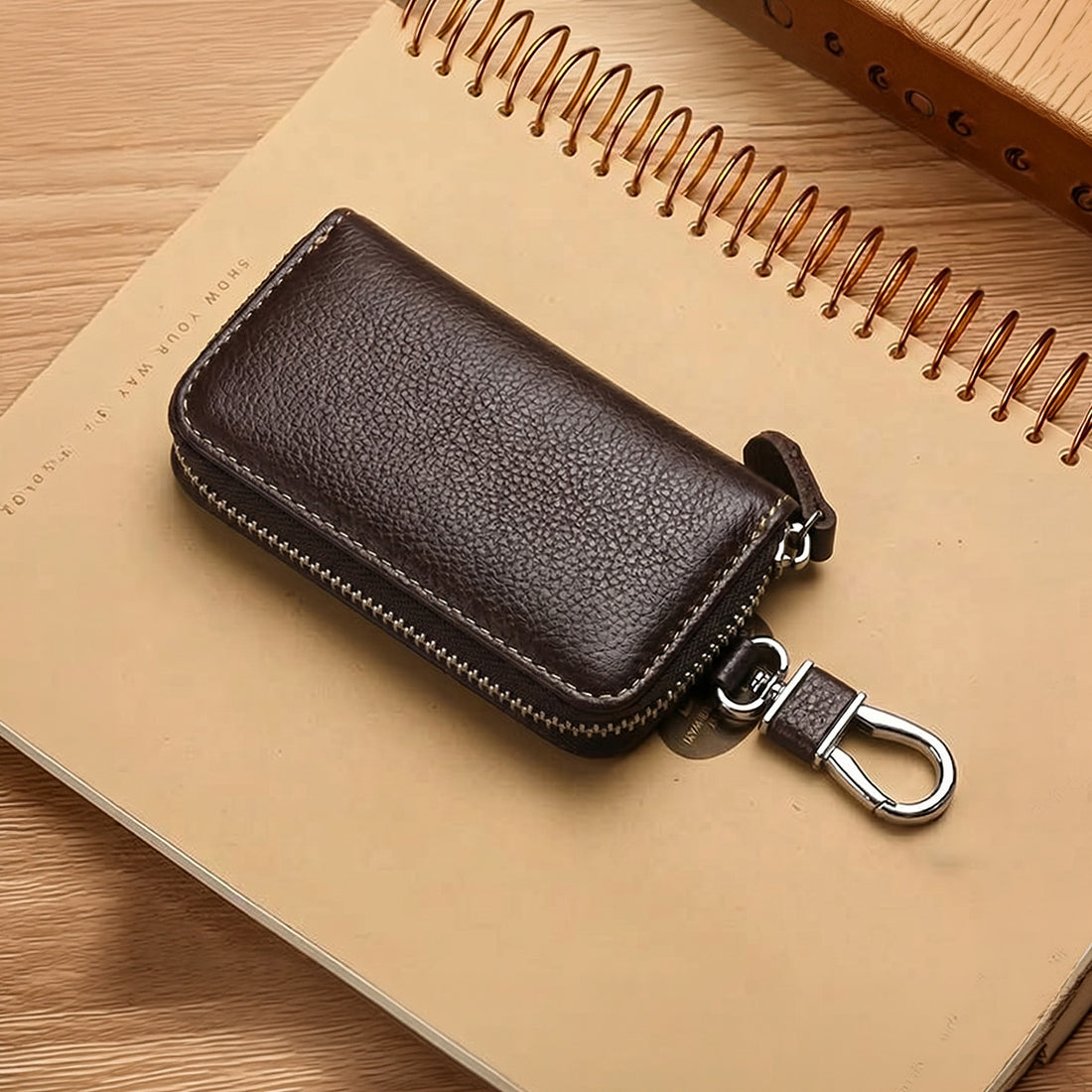 Mobcos Brown Leather Key Case – Premium Key Wallet for Car Keys, Key Holder & Key Chain Organizer with 6-Key Fob Storage | Unisex Key Bag for Men & Women MOBCOS