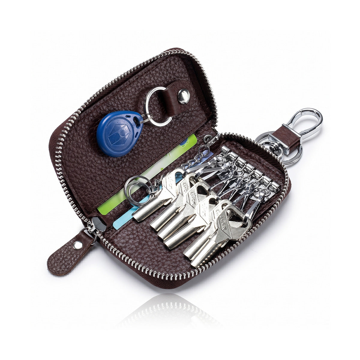Mobcos Brown Leather Key Case (small) – Premium Key Wallet for Car Keys, Key Holder & Key Chain Organizer with 6-Key Fob Storage | Unisex Key Bag for Men & Women MOBCOS