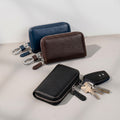 Mobcos Brown Leather Key Case (small) – Premium Key Wallet for Car Keys, Key Holder & Key Chain Organizer with 6-Key Fob Storage | Unisex Key Bag for Men & Women MOBCOS