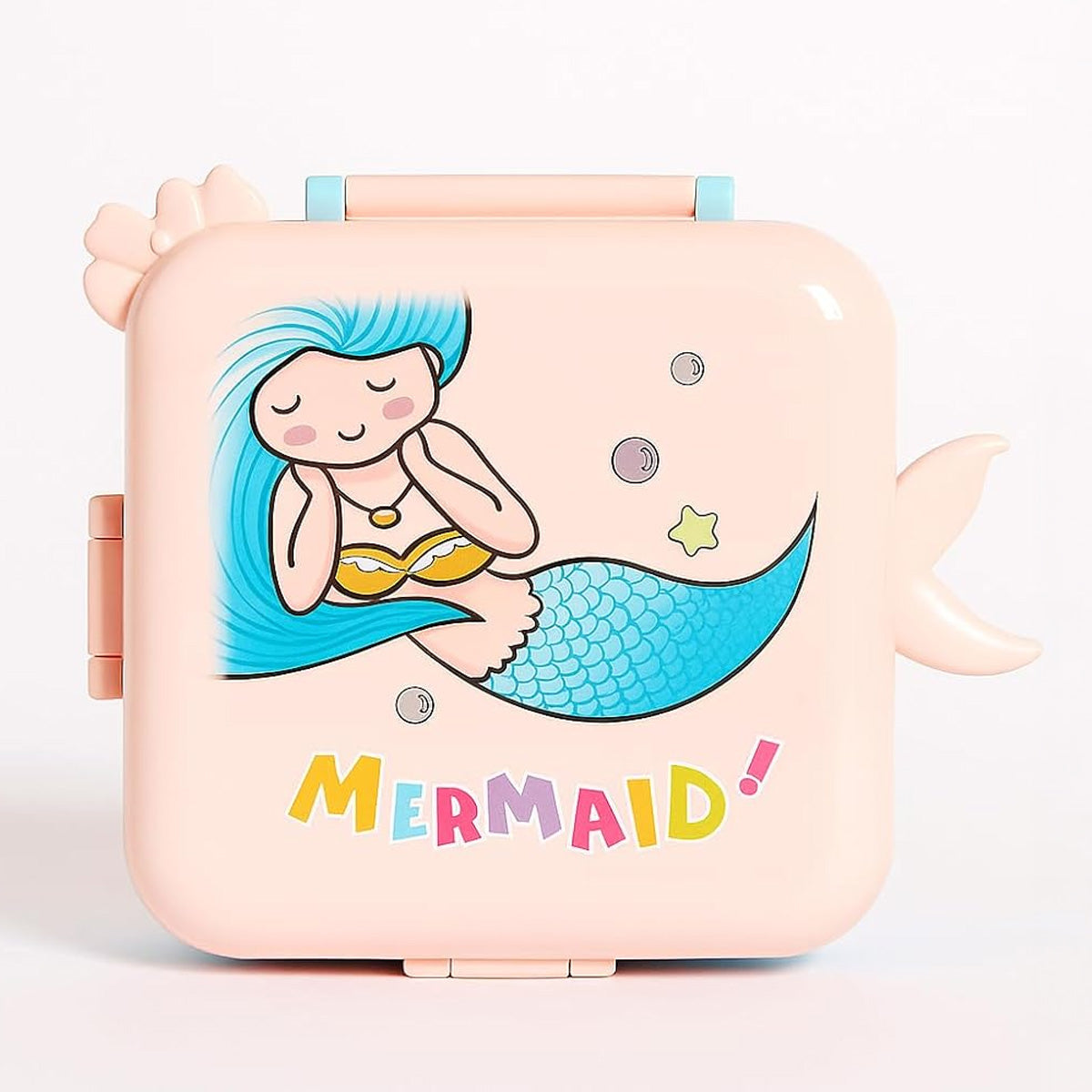Mobcos Cute Mermaid Double Layer 3 Grids Tiffin Food Container – Stainless Steel Thermal Insulated Bento Lunch Box for Kids & Children (Light Pink) MOBCOS