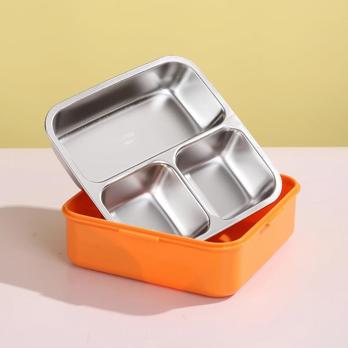 Mobcos Cute Parrot Double Layer 3 Grids Tiffin Food Container – Stainless Steel Thermal Insulated Bento Lunch Box for Kids & Children (Cream) MOBCOS