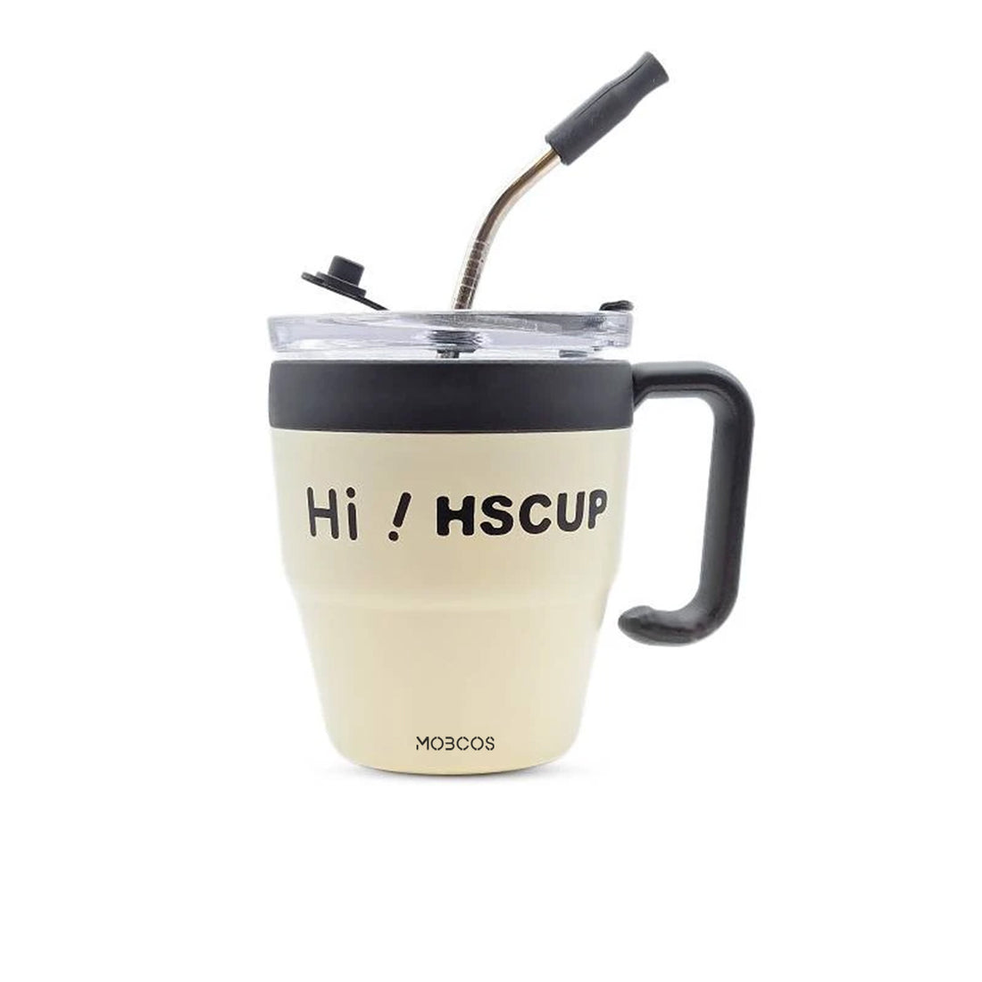 Mobcos 450ML Double-Wall Vacuum Travel Coffee Mug with Handle & Straw – Stainless Steel Insulated Thermal Tumbler, Leakproof Coffee Cup for Home, Office & Travel `1 MOBCOS
