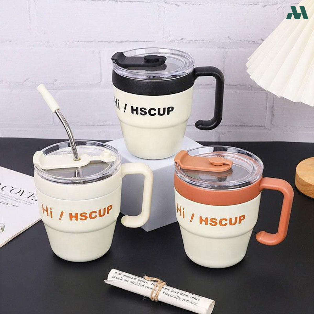 Mobcos 450ML Double-Wall Vacuum Travel Coffee Mug with Handle & Straw – Stainless Steel Insulated Thermal Tumbler, Leakproof Coffee Cup for Home, Office & Travel `1 MOBCOS