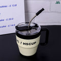 Mobcos 450ML Double-Wall Vacuum Travel Coffee Mug with Handle & Straw – Stainless Steel Insulated Thermal Tumbler, Leakproof Coffee Cup for Home, Office & Travel `1 MOBCOS