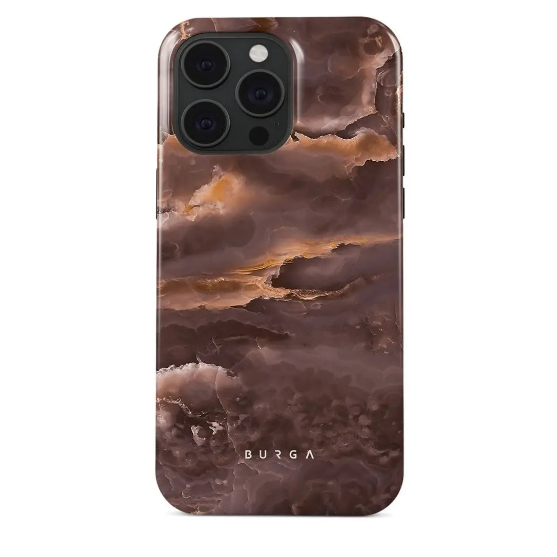 iPhone 15 Pro Max: Warm Sophistication - Fire Wood Brown Marble Case BURGA