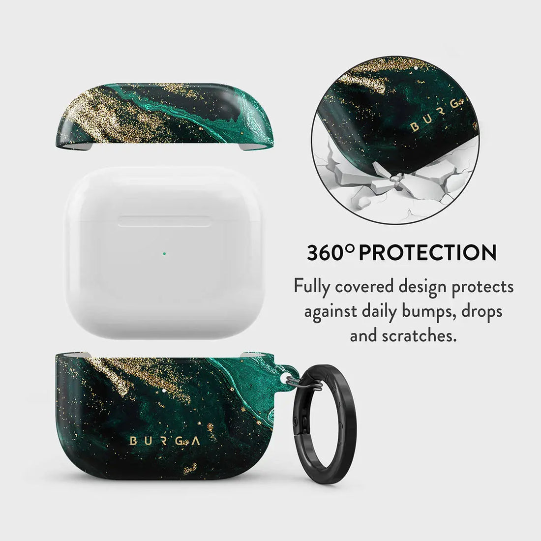 BURGA Protective Hard Case Cover for Airpods 3rd 3 Generation Charging Case LED Visible Crystal Blue Turquoise Cute Hard Plastic Wireless Charger Case BURGA