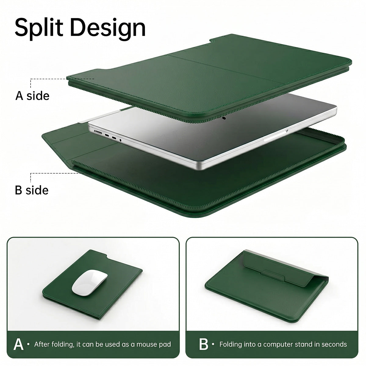 Mobcos Slim Carrying Protective Cover Leather Laptop Sleeve Bag for MacBook Pro 16 Inch – Premium Shockproof Laptop Case (Green) MOBCOS