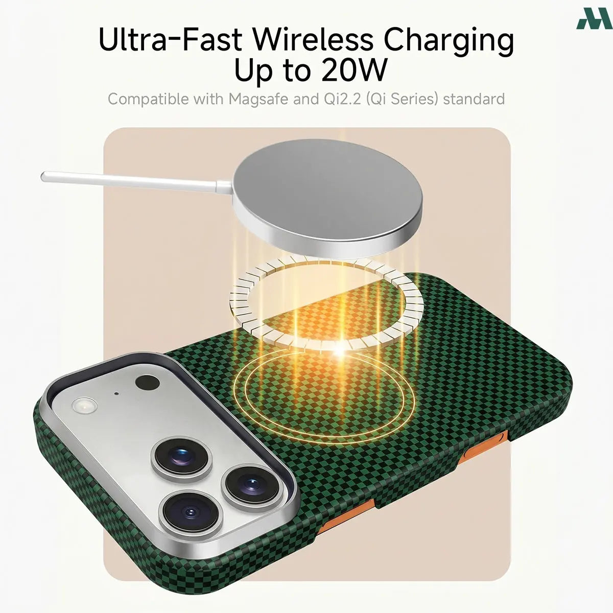 Mobcos Aramid Fiber Magnetic Case for iPhone 17 Pro / Pro Max (Check Green) MOBCOS