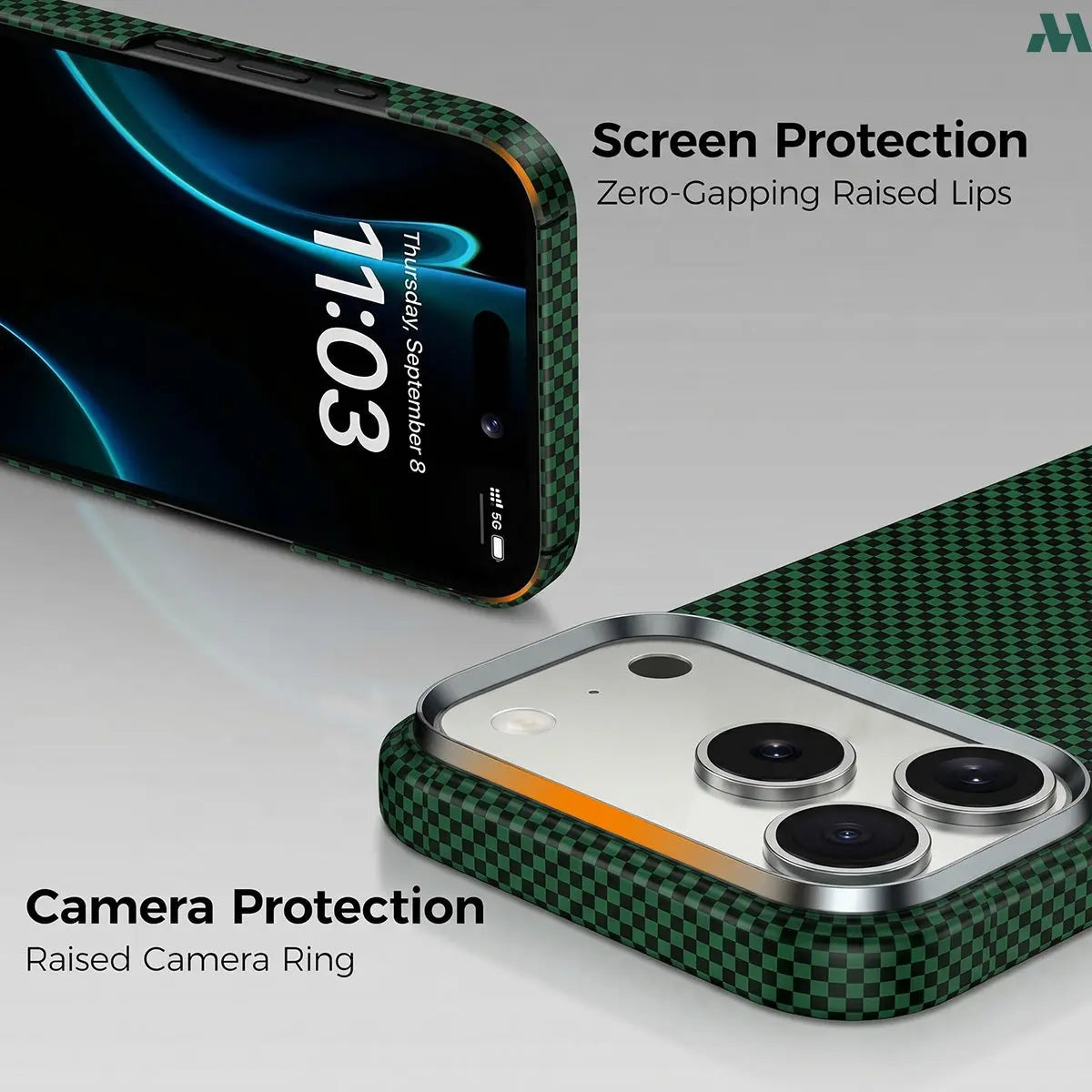 Mobcos Aramid Fiber Magnetic Case for iPhone 17 Pro / Pro Max (Check Green) MOBCOS