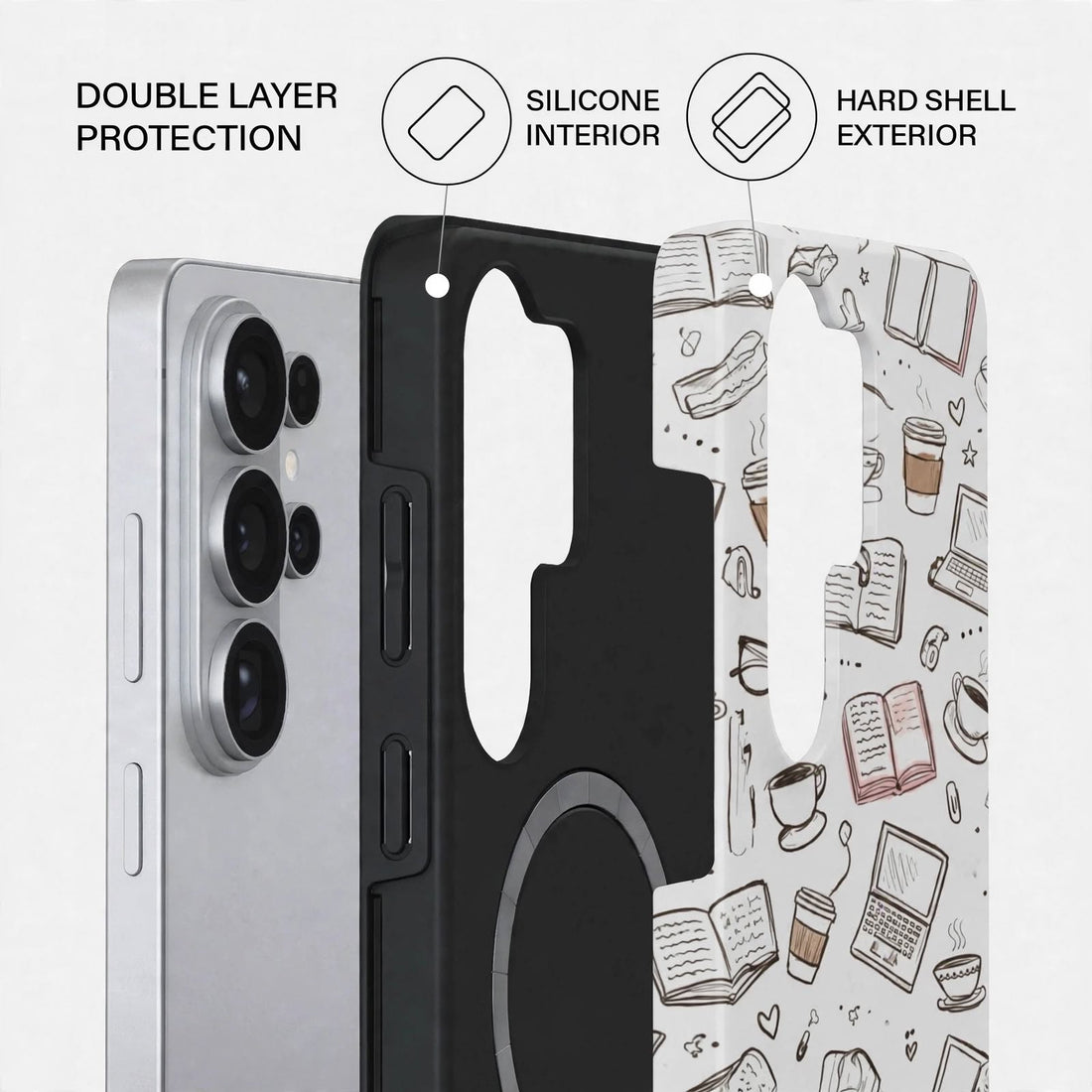 Shockproof Grey Doodle Dual-Layer Case – Samsung Galaxy S26 Ultra