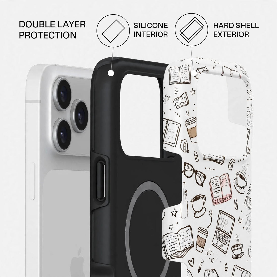 Shockproof Grey Doodle Dual-Layer Case – iPhone 18 Pro/Pro Max