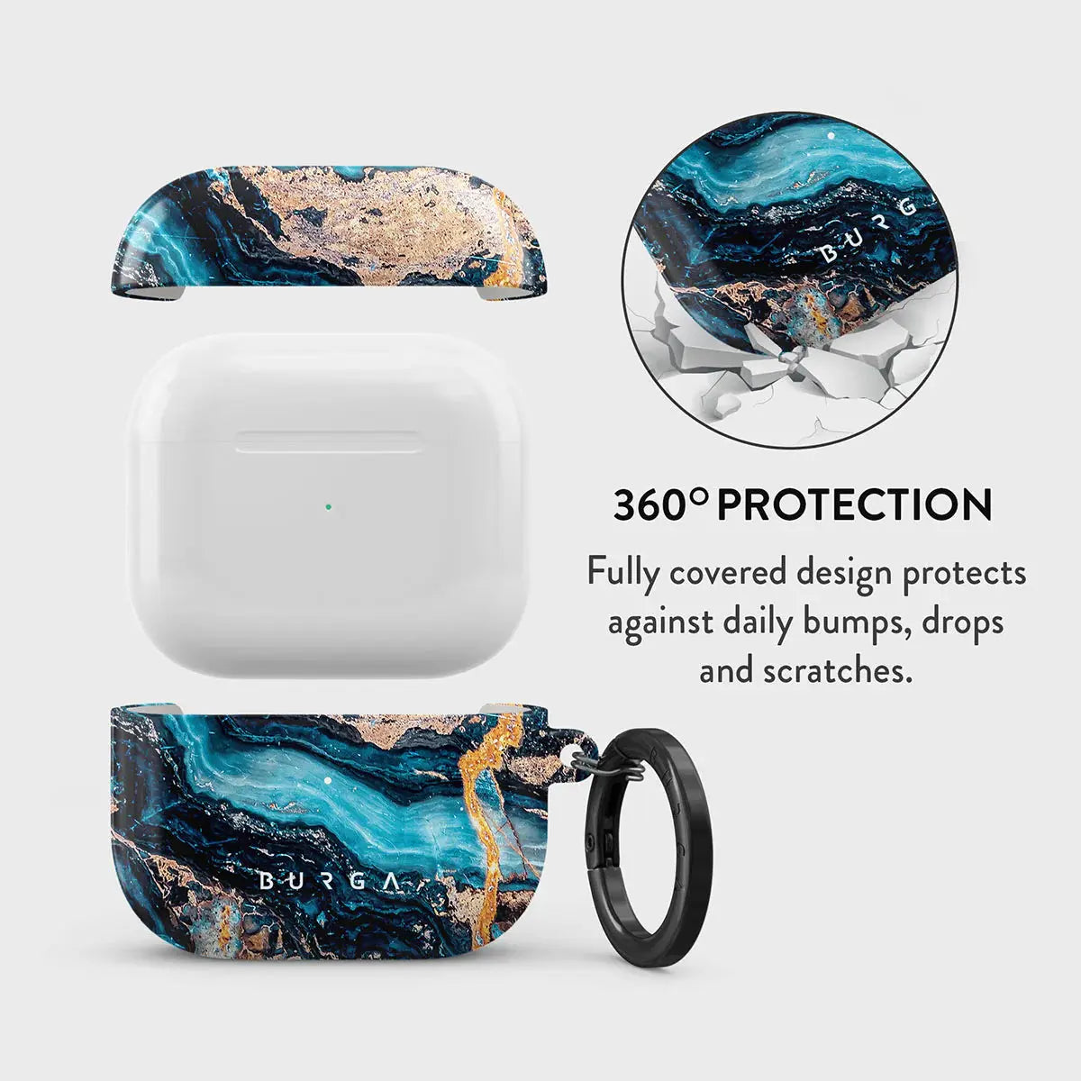 BURGA Protective Hard Case Cover for Airpods 3rd 3 Generation Charging Case LED Visible Crystal Blue Turquoise Cute Hard Plastic Wireless Charger Case BURGA