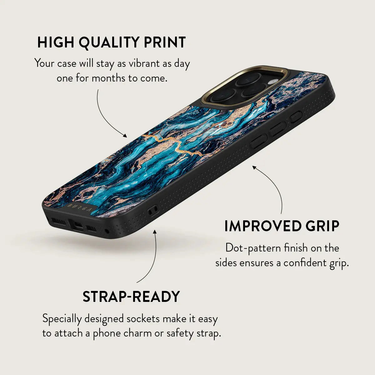 "Premium BURGA iPhone 16 Pro Case: Mystic River Blue Marble Design with MagSafe Compatibility for Stylish and Elegant Protection" BURGA