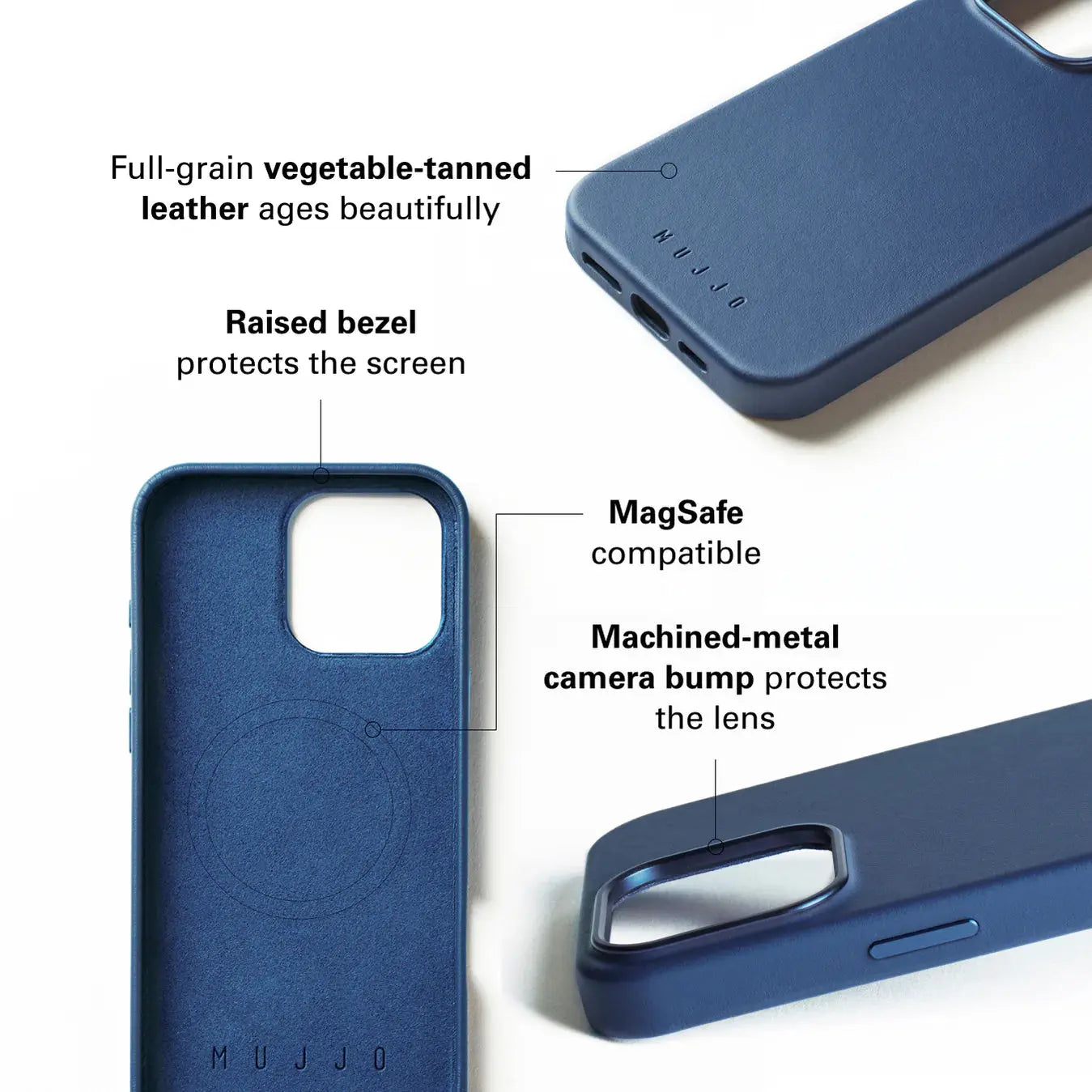 Luxury Mobile case iPhone 16 Pro Monaco Blue Full Leather Case with - MagSafe MUJJO