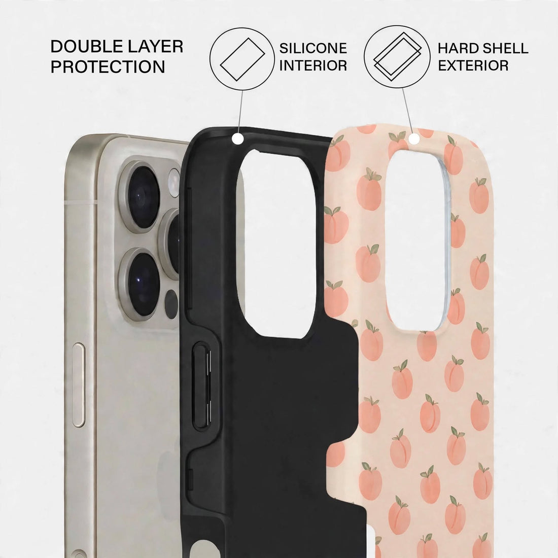 Shockproof Peach Polka Dual-Layer Case – iPhone 16 Pro / Pro Max