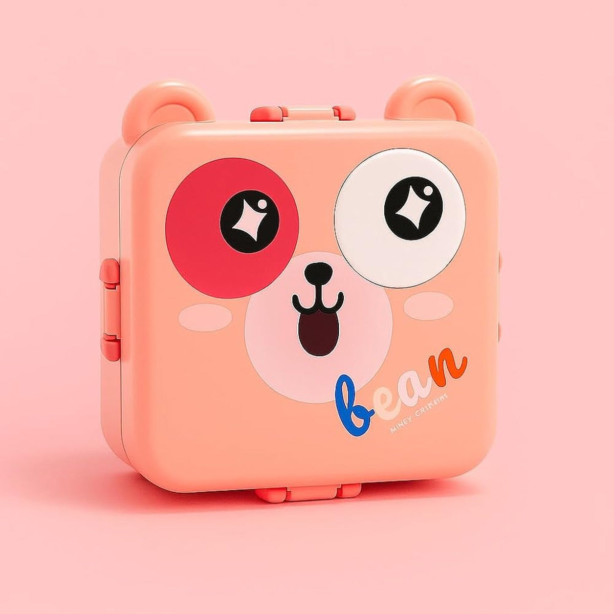 Mobcos Cute Bear Double Layer 3 Grids Tiffin Food Container – Stainless Steel Thermal Insulated Bento Lunch Box for Kids & Children (Pink) MOBCOS