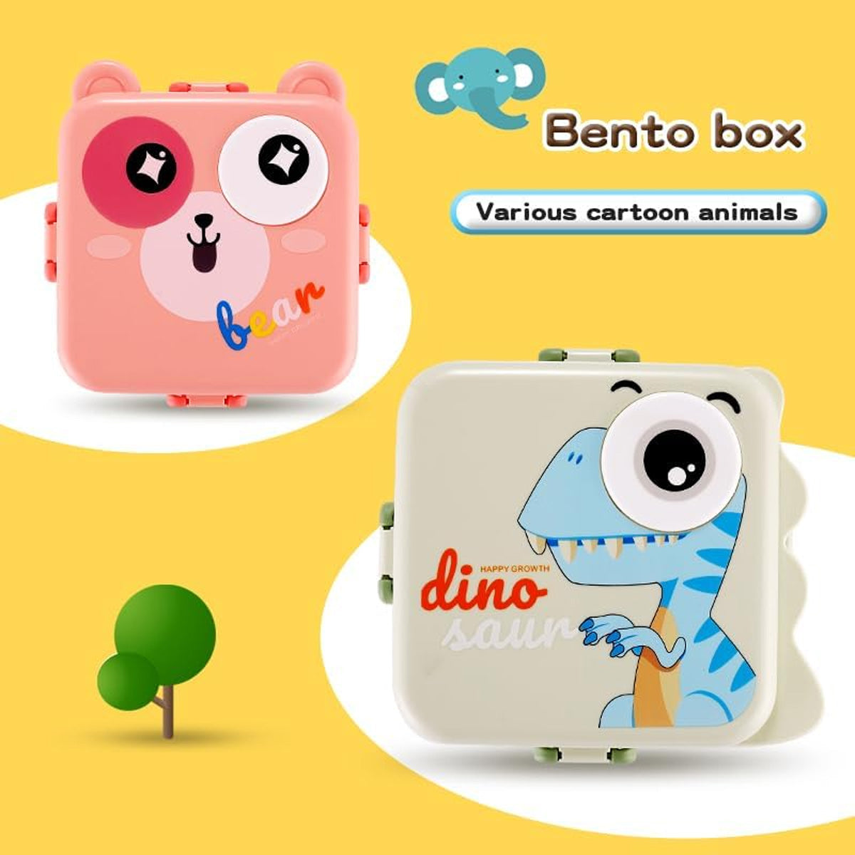 Mobcos Cute Bear Double Layer 3 Grids Tiffin Food Container – Stainless Steel Thermal Insulated Bento Lunch Box for Kids & Children (Pink) MOBCOS