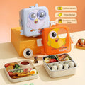 Mobcos Cute Chicken Double Layer 3 Grids Tiffin Food Container – Stainless Steel Thermal Insulated Bento Lunch Box for Kids & Children (Light Purple) MOBCOS