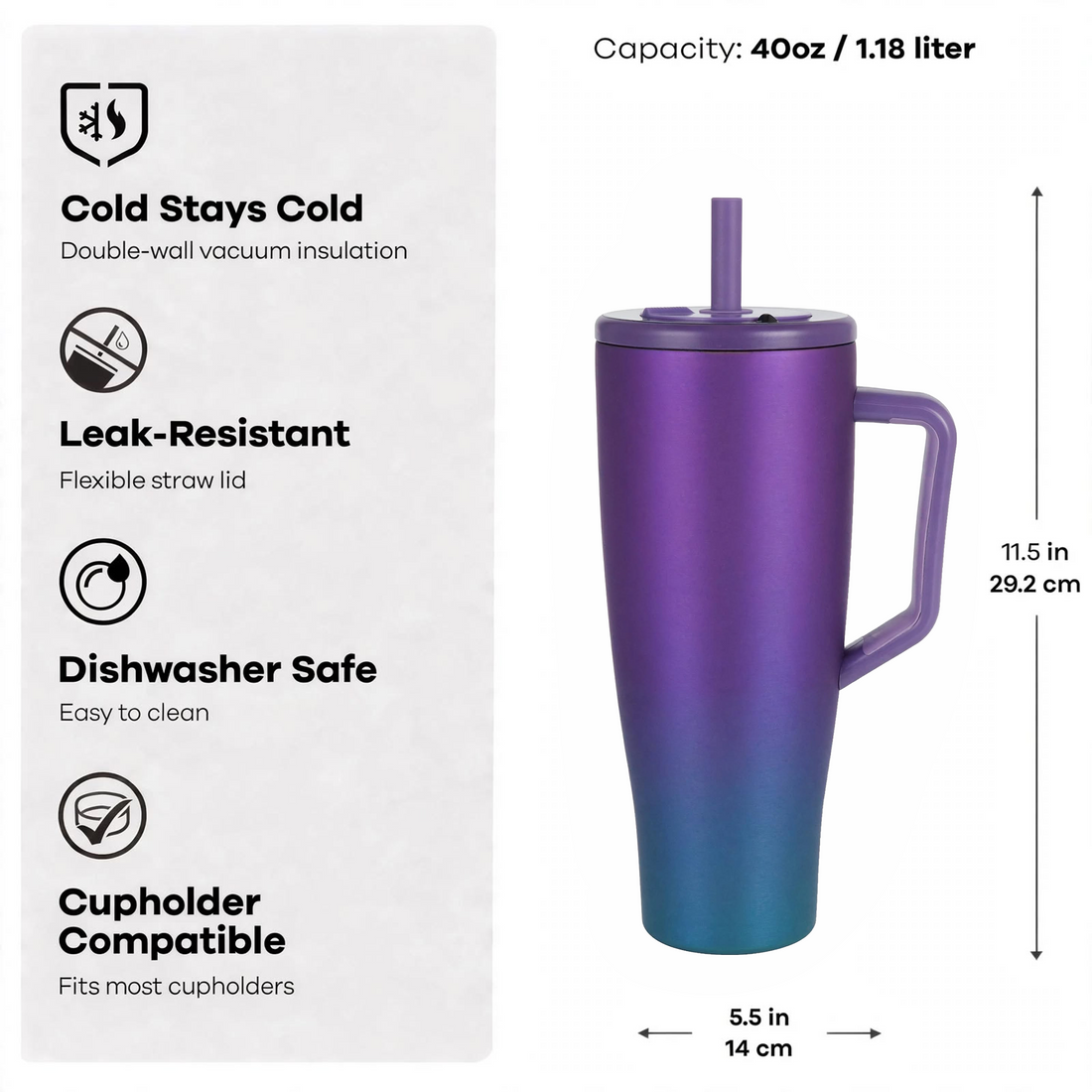 Insulated Tumbler with Handle | Straw Travel Cup 1.2L (Cosmic Gradient)