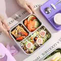 Mobcos Cute Mermaid Double Layer 3 Grids Tiffin Food Container – Stainless Steel Thermal Insulated Bento Lunch Box for Kids & Children (Purple) MOBCOS