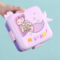 Mobcos Cute Mermaid Double Layer 3 Grids Tiffin Food Container – Stainless Steel Thermal Insulated Bento Lunch Box for Kids & Children (Purple) MOBCOS
