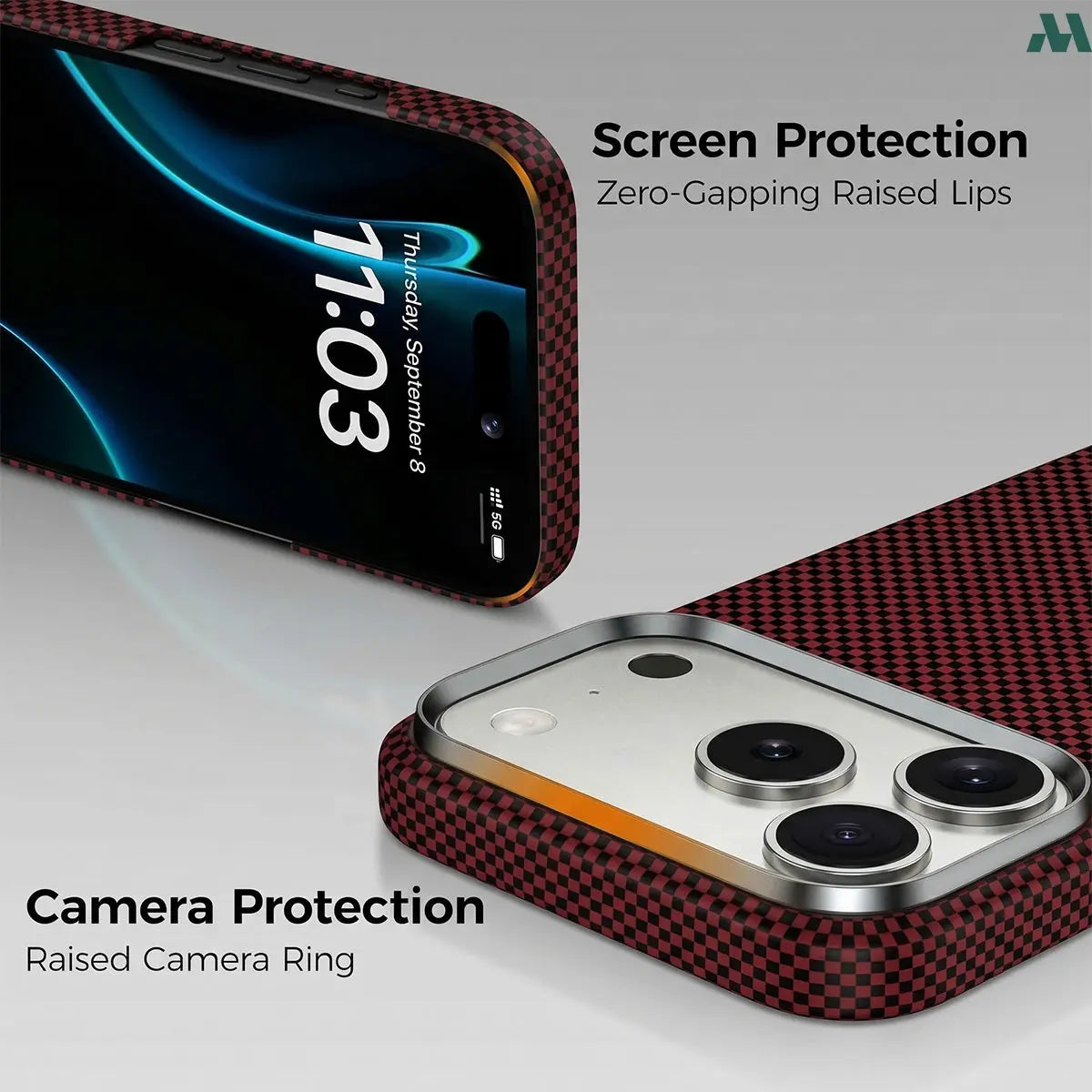 Mobcos Aramid Fiber Magnetic Case for iPhone 17 Pro / Pro Max (Check Red) MOBCOS