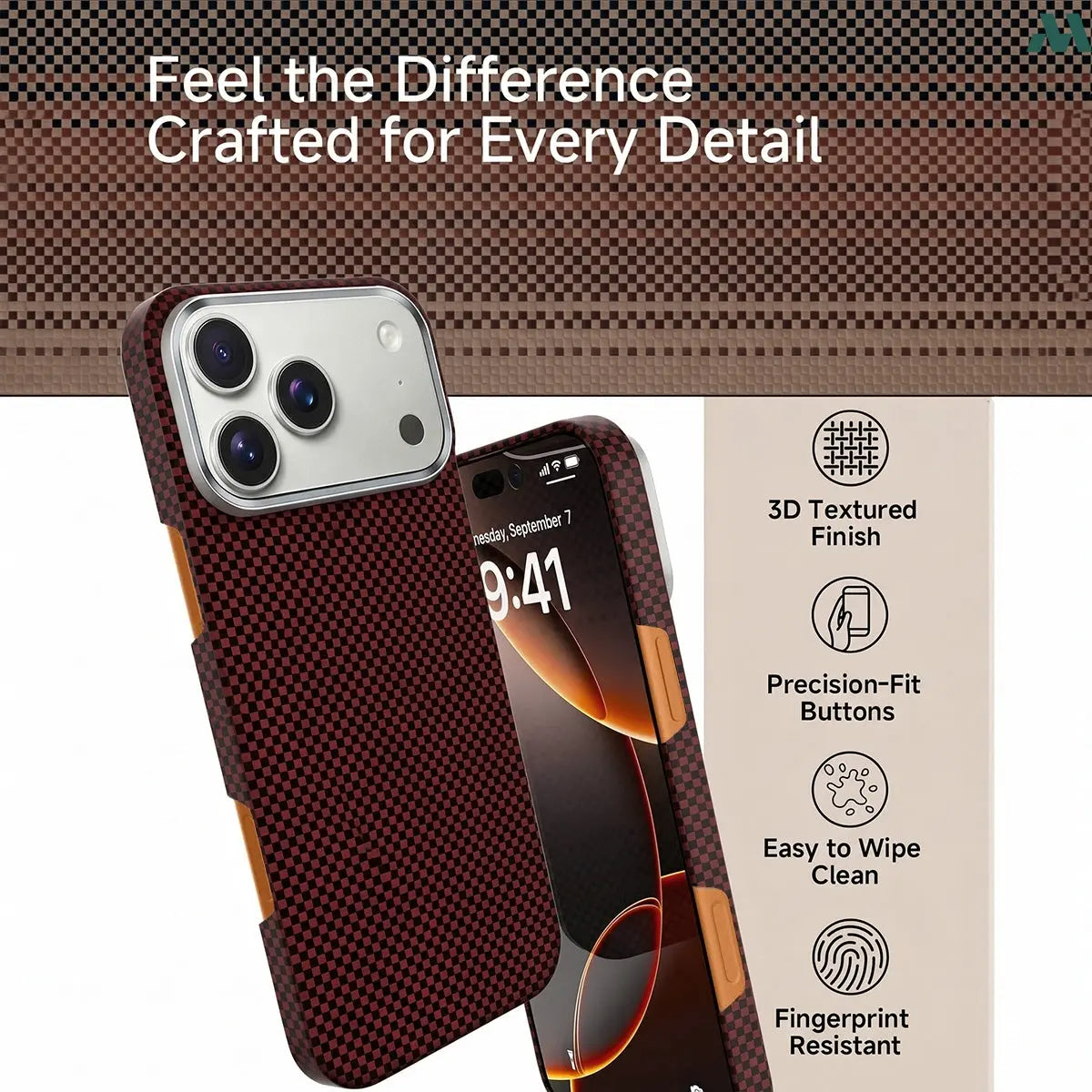 Mobcos Aramid Fiber Magnetic Case for iPhone 17 Pro / Pro Max (Check Red) MOBCOS
