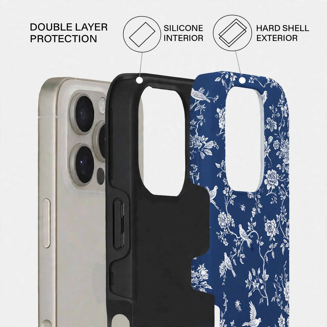 Shockproof Royal Blue Bloom Dual-Layer Case – iPhone 16 Pro / Pro Max
