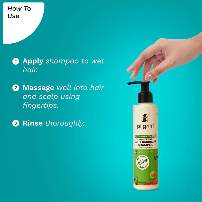 Pilgrim Australian Tea Tree Anti-Dandruff Shampoo | Non-Drying Formula for Itch Relief & Dandruff Removal | Promotes Strong, Smooth Hair | for men & women | 200ml