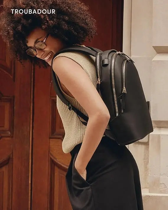 Troubadour Momentum Backpack - Premium Vegan, Lightweight & Waterproof - Padded 16" Laptop Pocket - Ergonomic Comfort Straps - Made From Responsibly Sourced Materials - Black Troubadour