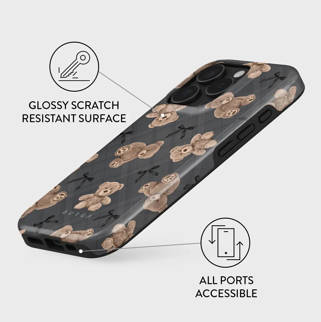 Premium BURGA iPhone 16 Pro MagSafe Compatible Phone Case: Stylish Hard Shell + Silicone Hybrid Protection with Cute BFF Teddy Bears Design, Scratch-Resistant and Durable BURGA