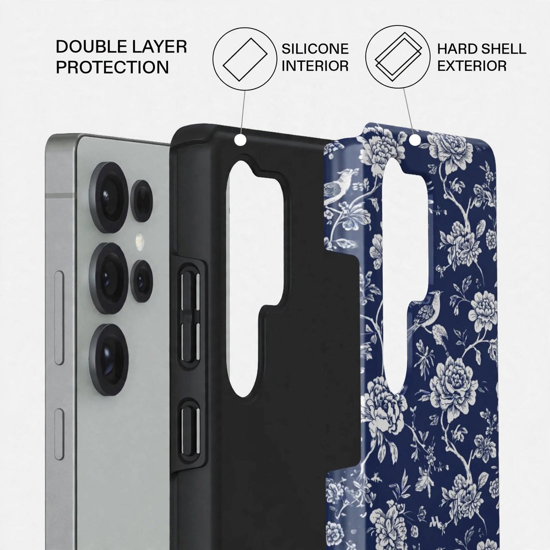 Shockproof Royal Blue Bloom Dual-Layer Case – Samsung Galaxy S24/S25 & S26 Ultra