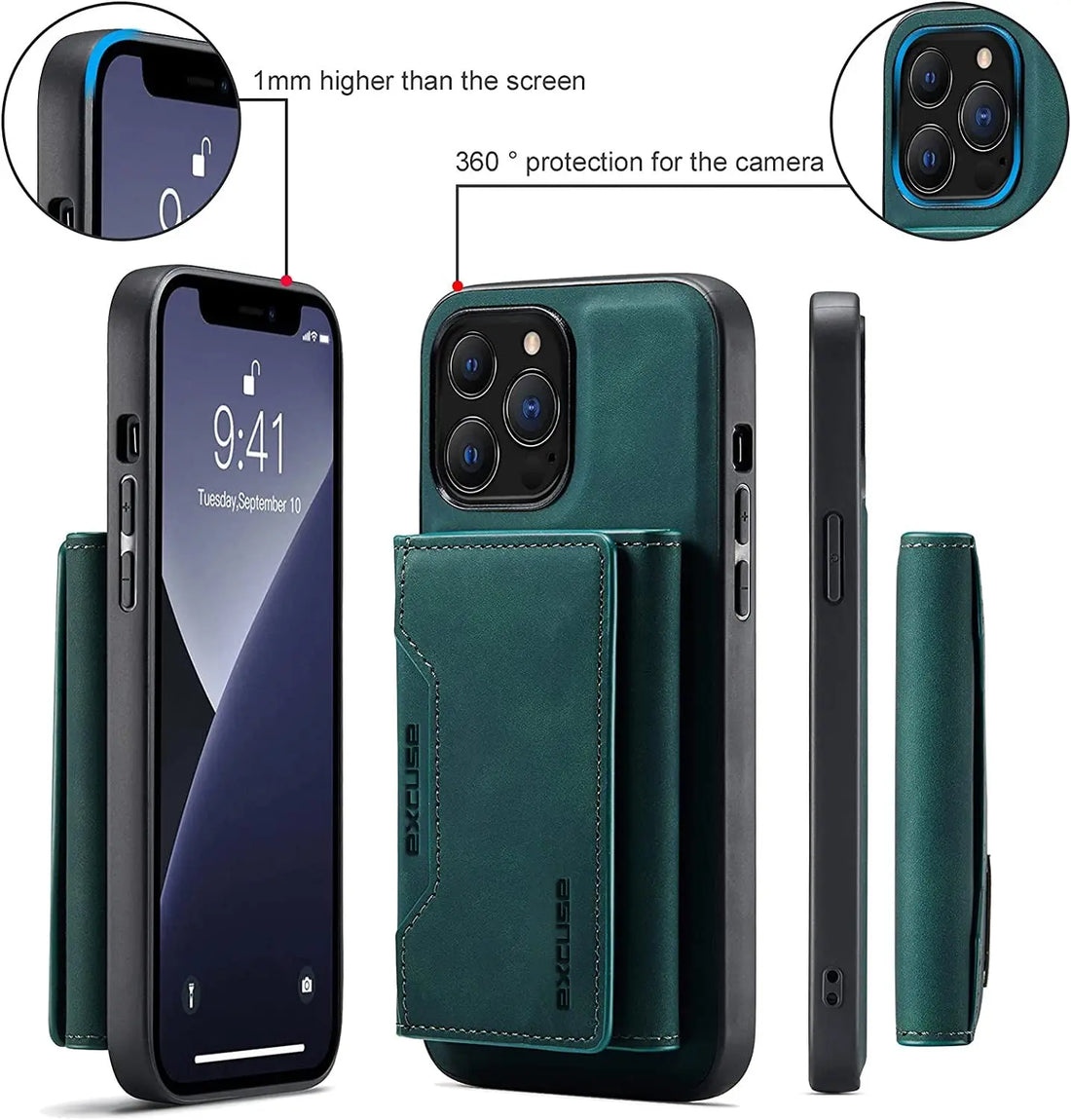 Wallet Case Compatible with iPhone 14 Pro Max, excuse Premium Leather Phone Case Back Cover Magnetic Detachable with Trifold Wallet Card Holder Pocket for iPhone 14 Pro Max 6.7 inch (Green) excuse