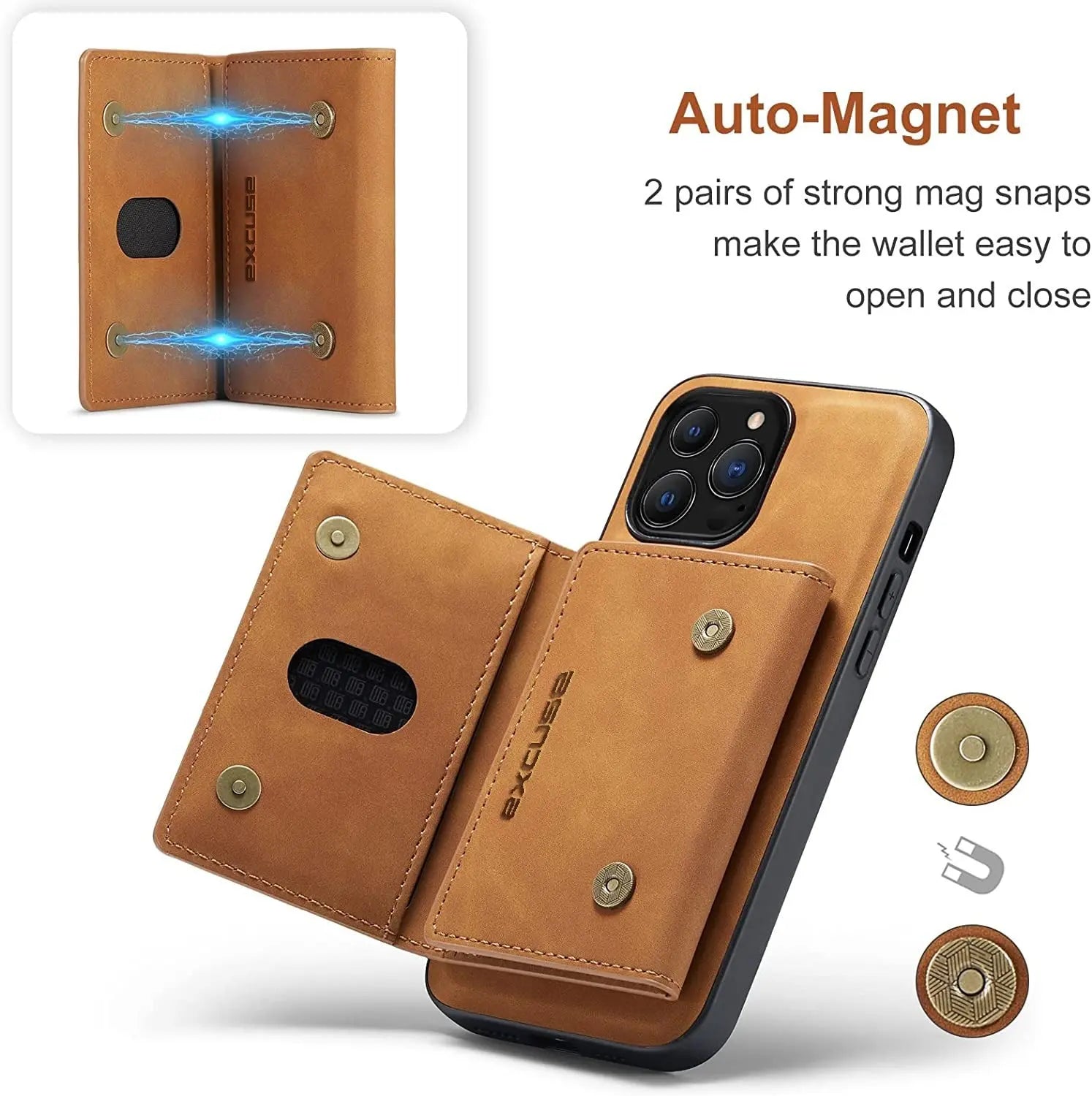 Wallet Case Compatible with iPhone 14 Pro, excuse Premium Leather Phone Case Back Cover Magnetic Detachable with Trifold Wallet Card Holder Pocket for iPhone 14 Pro (Brown) excuse