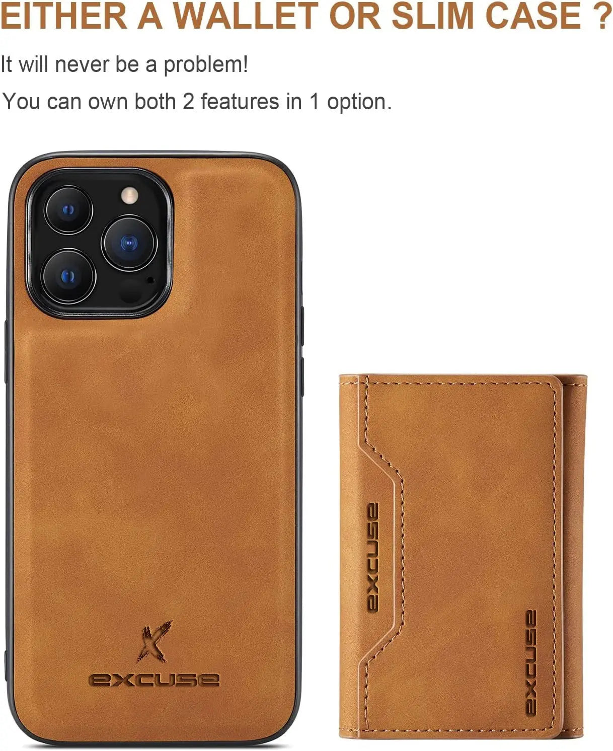 Wallet Case Compatible with iPhone 14 Pro Max, excuse Premium Leather Phone Case Back Cover Magnetic Detachable with Trifold Wallet Card Holder Pocket for iPhone 14 Pro Max (Brown) excuse