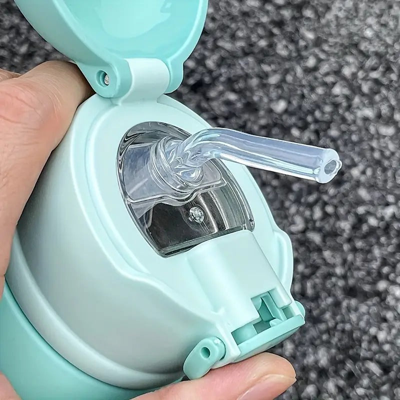 Cute Teddys Water Bottle With Straw, Stainless Steel Drinking Bottle With Straps Reusable Metal Water Bottle Leak Proof Vacuum Insulated Water Bottles For Girls And Boys Keep Hot And Cold (Green)