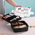 Mobcos Cute Panda Double Layer 3 Grids Tiffin Food Container – Stainless Steel Thermal Insulated Bento Lunch Box for Kids & Children (White) MOBCOS