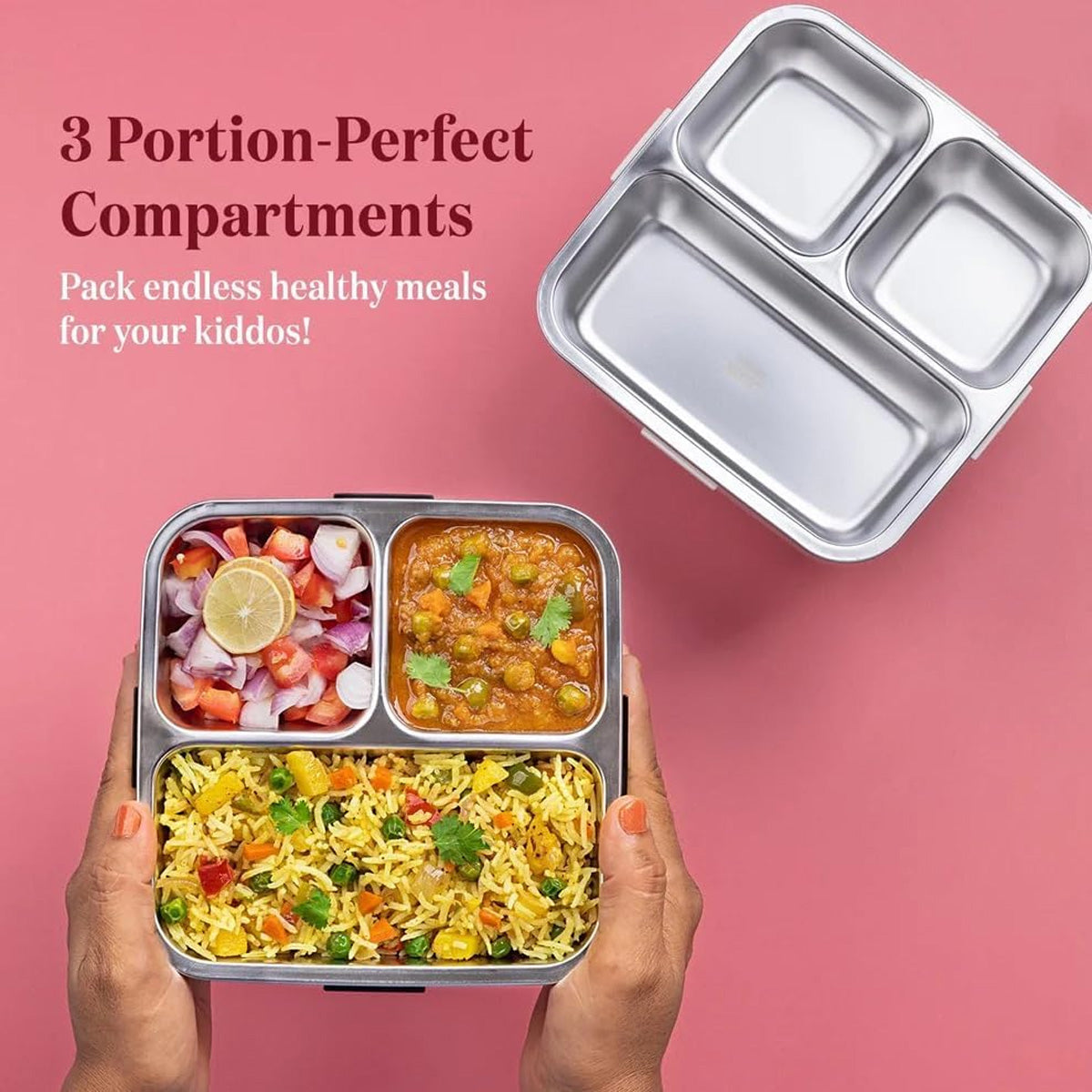 Mobcos Cute Panda Double Layer 3 Grids Tiffin Food Container – Stainless Steel Thermal Insulated Bento Lunch Box for Kids & Children (White) MOBCOS