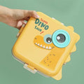 Mobcos Cute Dinosaur Double Layer 3 Grids Tiffin Food Container – Stainless Steel Thermal Insulated Bento Lunch Box for Kids & Children (Yellow) MOBCOS