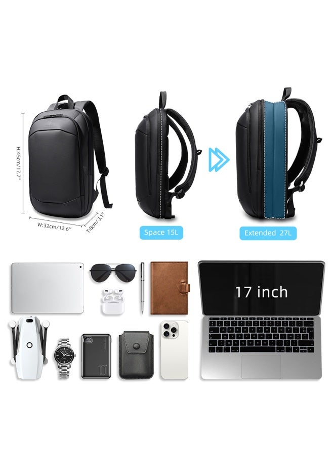 Mobcos Back Pack Black 8511 Waterproof Anti-Theft Laptop Backpack with USB Charging Port Ð Slim Business Travel Backpack for Men & Women, Durable Oxford Material, Lightweight Work & College Bag