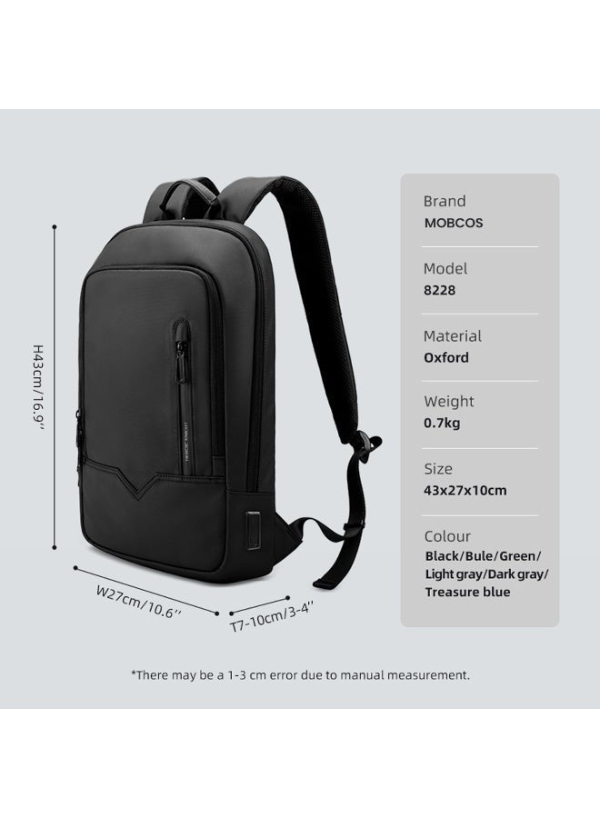 Mobcos Back Pack Black 8228 Elite Laptop Backpack with USB Charging Port Ð Waterproof Anti-Theft Business Travel Backpack for Men & Women, Slim Oxford Material Bag Work & College Mobcos