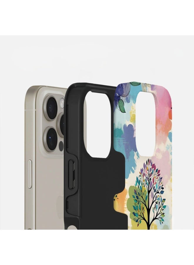 Mobcos iPhone 16 Pro Vibrant Roots Premium Case Compatible with Hybrid Dual-Layer Hard Shell + Silicone Protection - Scratch-Resistant Shockproof Mobile Cover