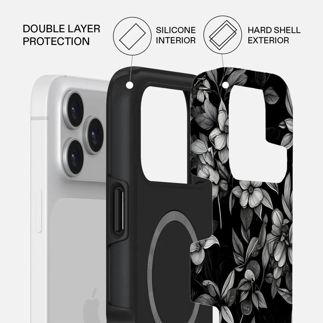 Mobcos iPhone 17 series Sketch Floral Premium Case Compatible with Hybrid Dual-Layer Hard Shell + Silicone Protection - Scratch-Resistant Shockproof Mobile Cover Mobcos